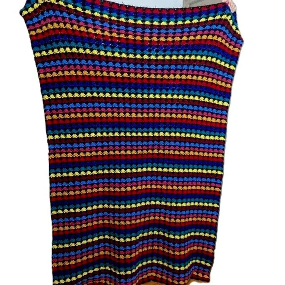 Vintage Rainbow Granny Square‎ Crochet Blanket Afghan Midcentury Handmade Boho